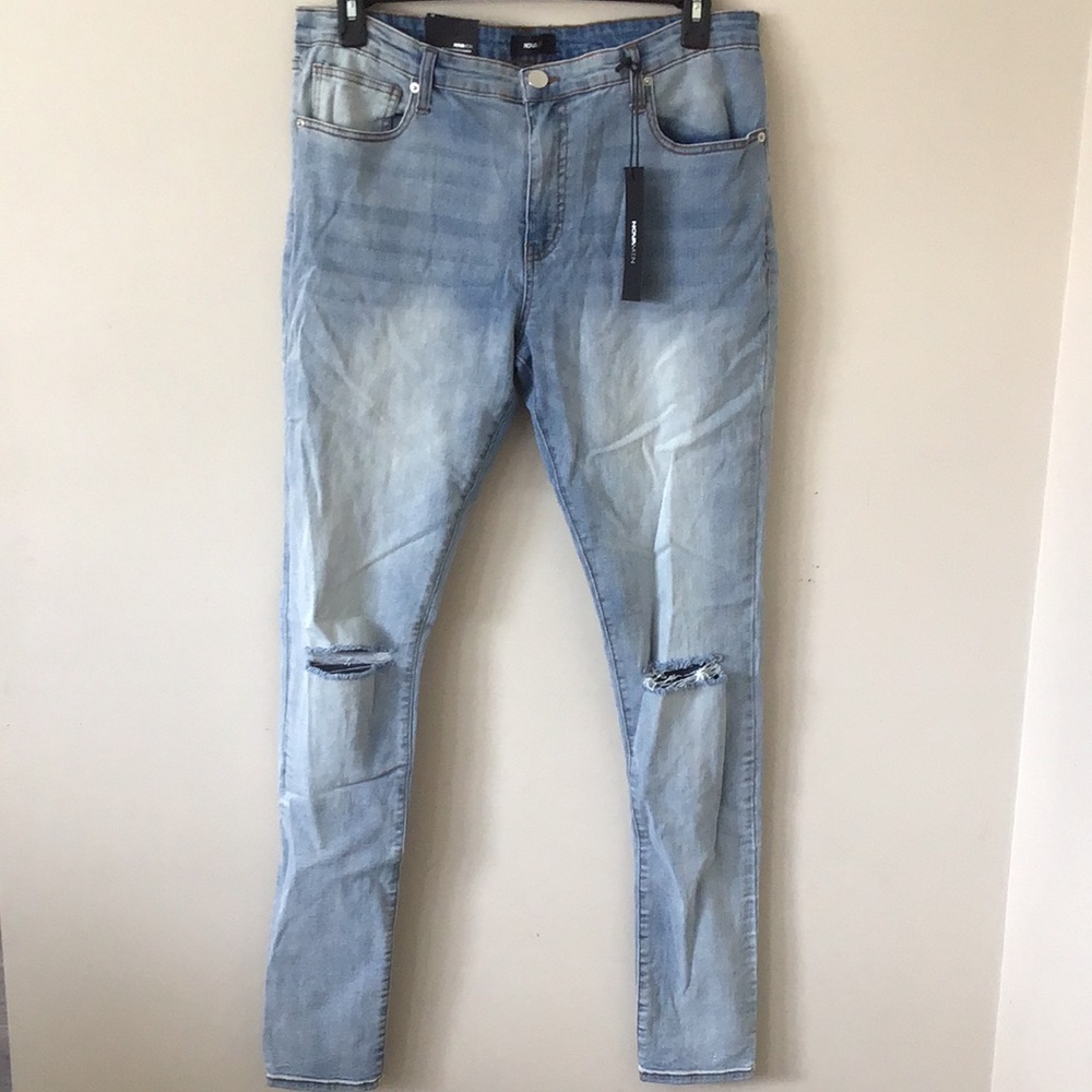 Fashion Nova Blue Skinny Jeans with Distressed Rips